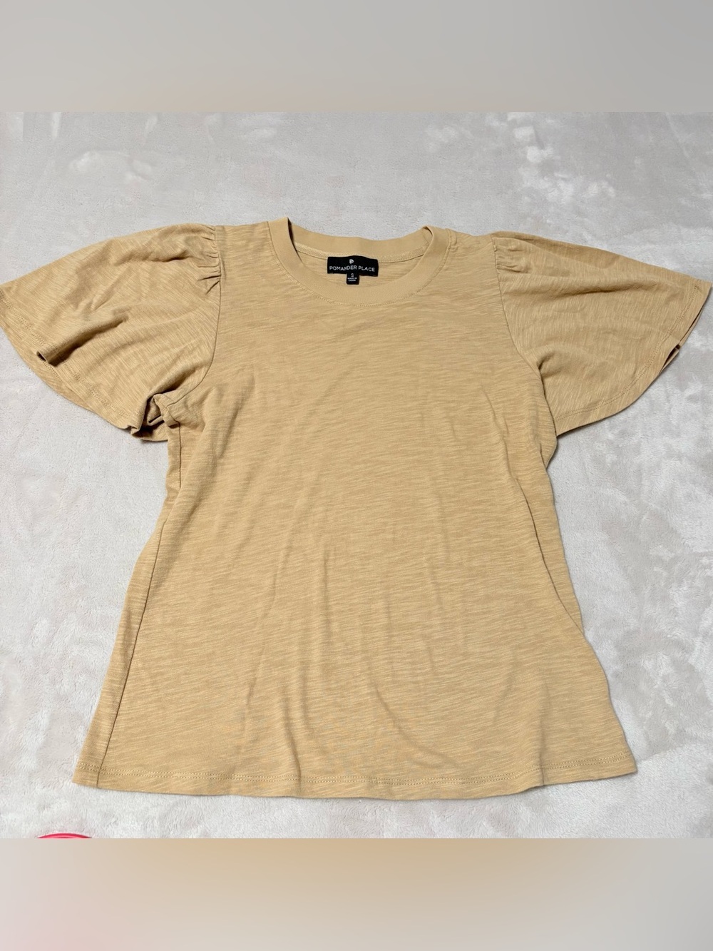 Tuckernuck Pomander Place Tommy‎ Flutter Sleeve Cotton Crewneck Tee Tan